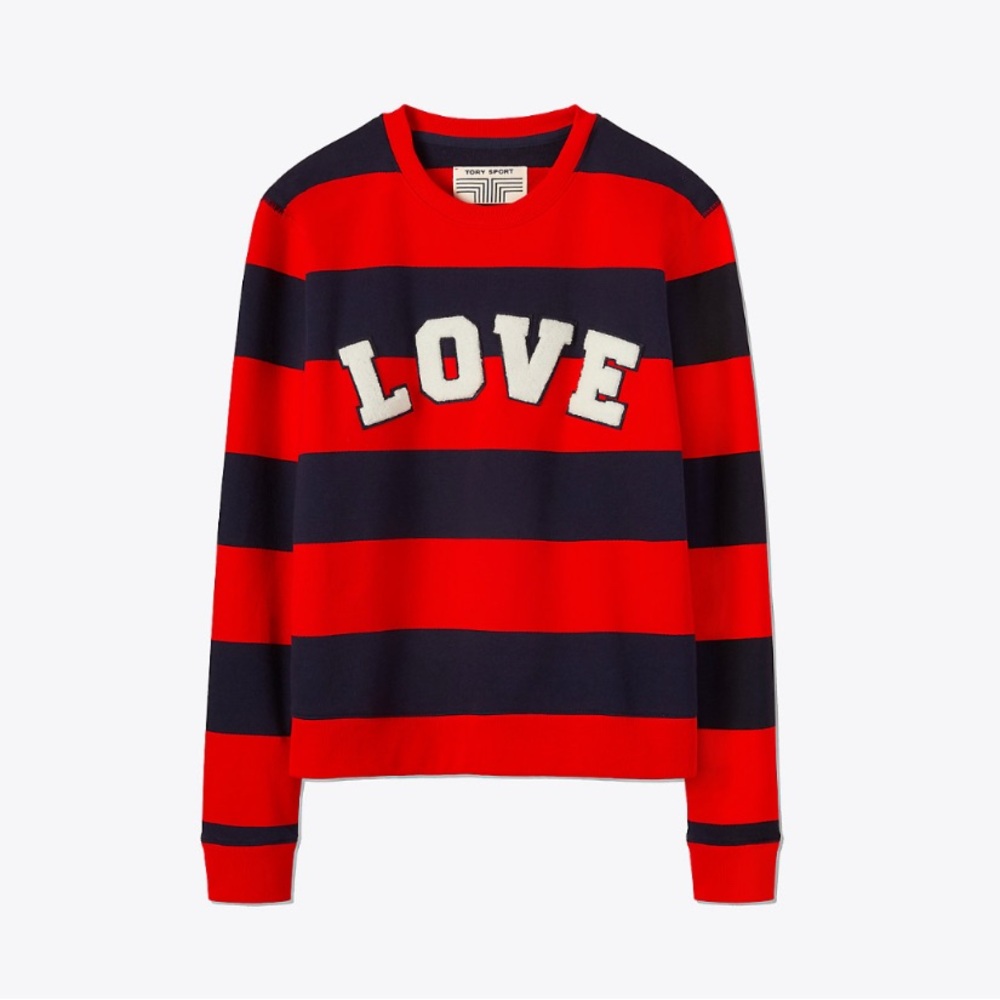 TORY BURCH SPORT Striped Letterman Crew $148 - Picture 2 of 15